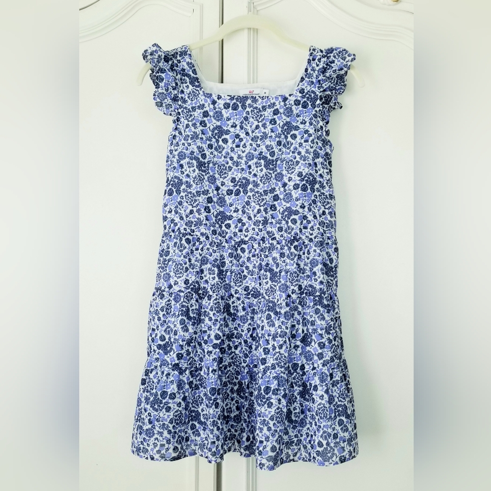 Vineyard Vines Blue Floral Sleeveless Tiered Dress Girls Medium